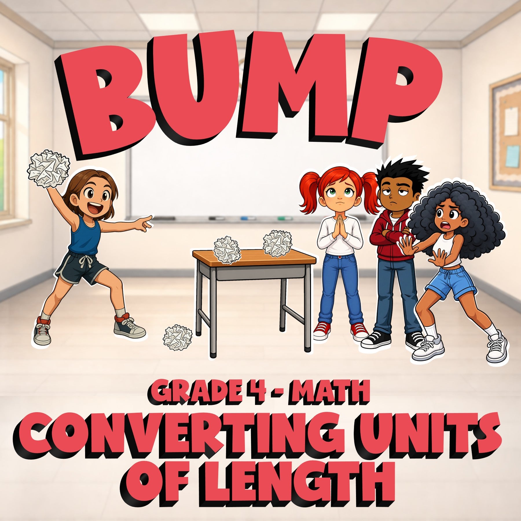 Converting Units of Length BUMP Math Game - No Prep Grade 4 Review Activity