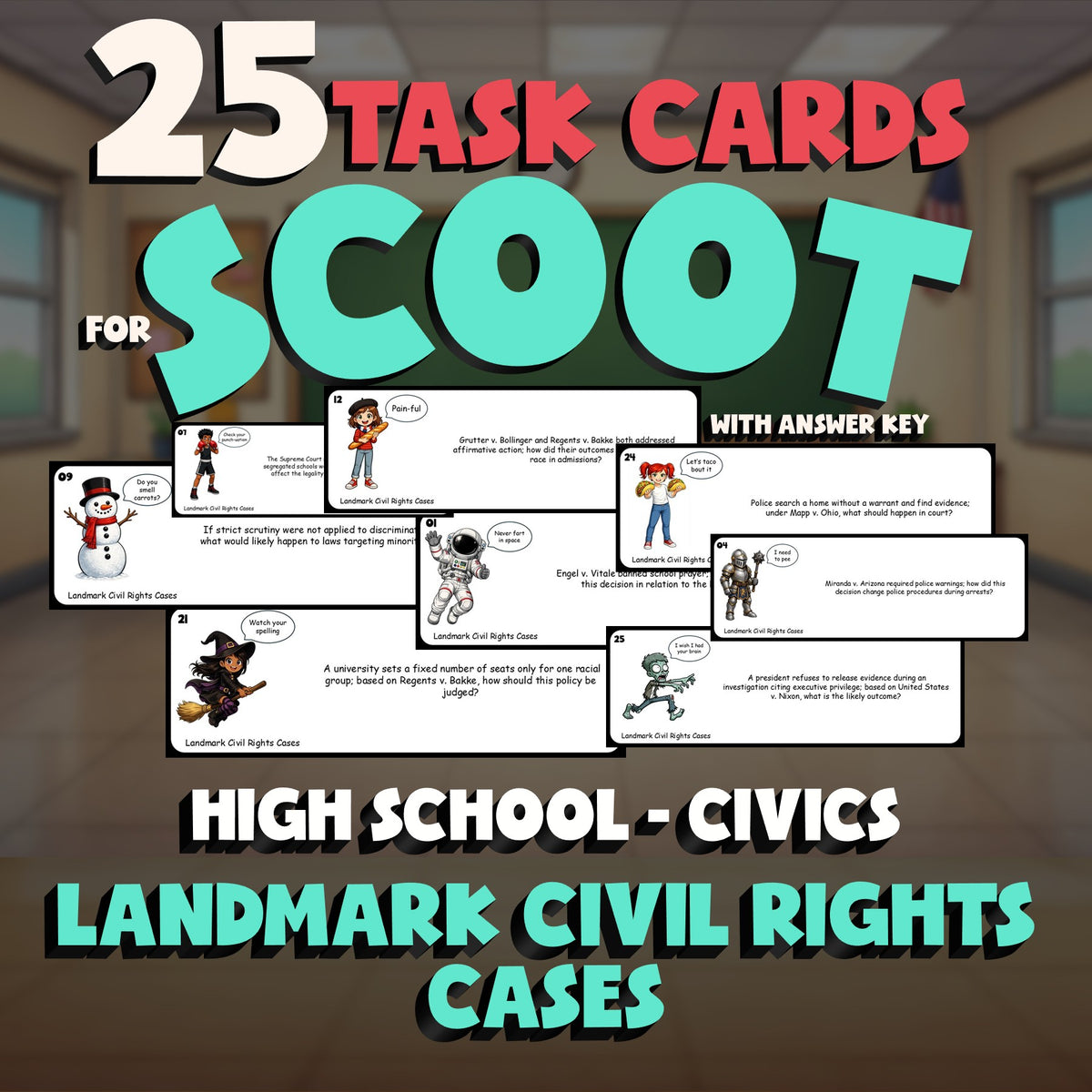 Landmark Civil Rights Cases SCOOT TASK CARDS Civics Game - No Prep Review