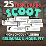 Residuals & Model Fit SCOOT TASK CARDS Math Game - No Prep Algebra 1 Review