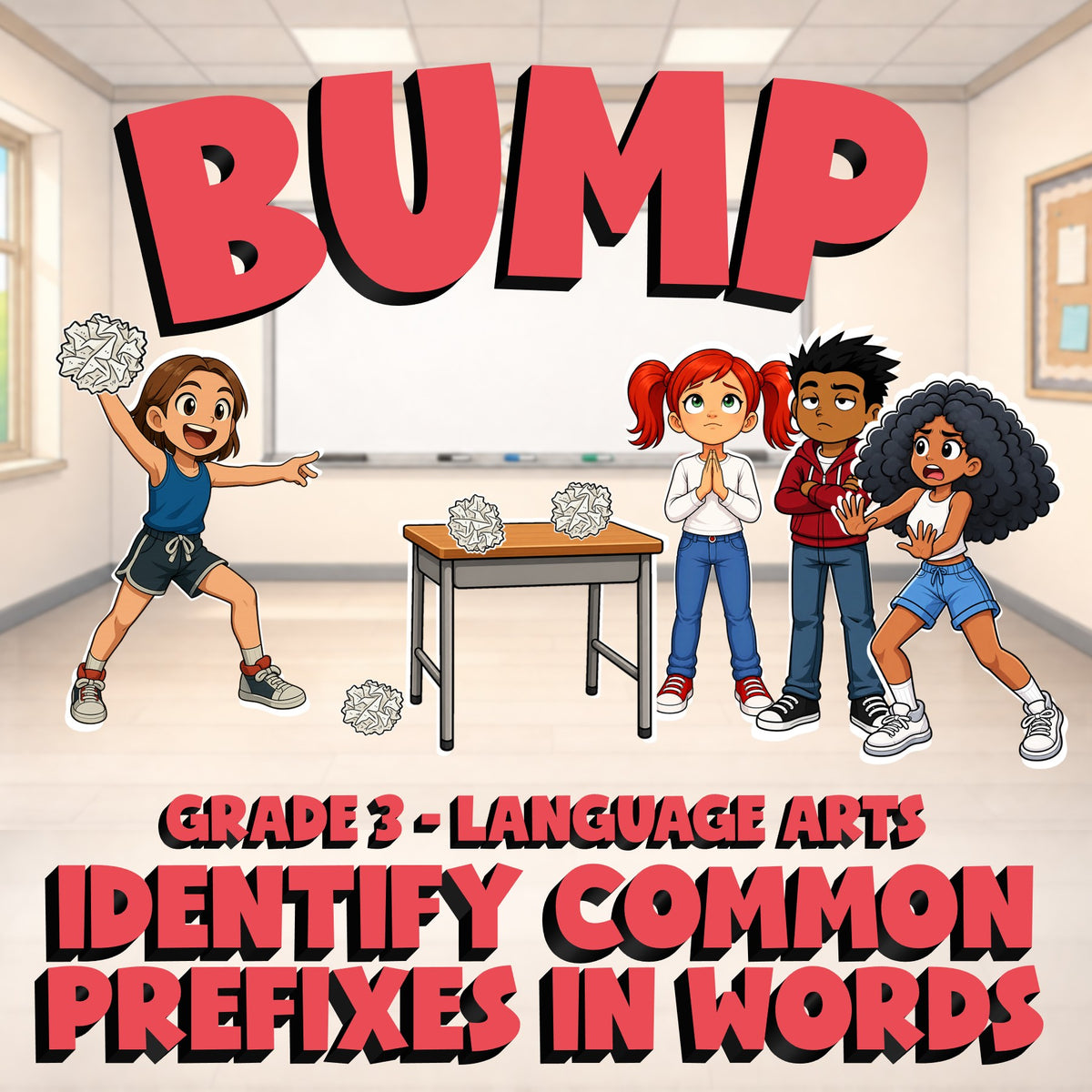Identify Common Prefixes in Words BUMP ELA Game - No Prep Grade 3 Review