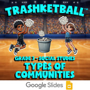 Types of Communities TRASHKETBALL Socials Game - No Prep Grade 3 Review Activity