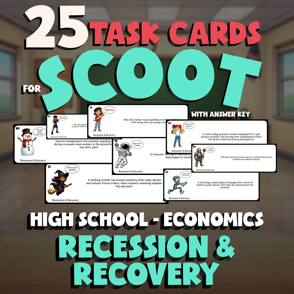 Recession & Recovery SCOOT TASK CARDS Economics Game - No Prep Review Activity