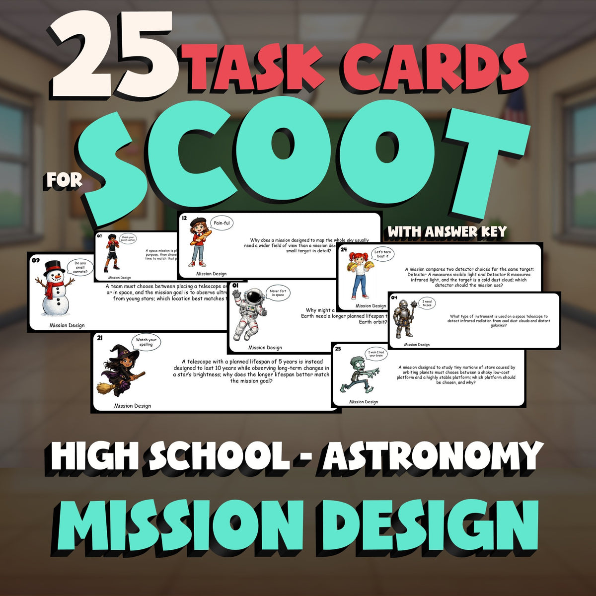 Mission Design SCOOT TASK CARDS Science Game - No Prep Astronomy Review Activity