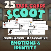 Emotions & Identity SCOOT TASK CARDS Game - No Prep Middle School Sex Education