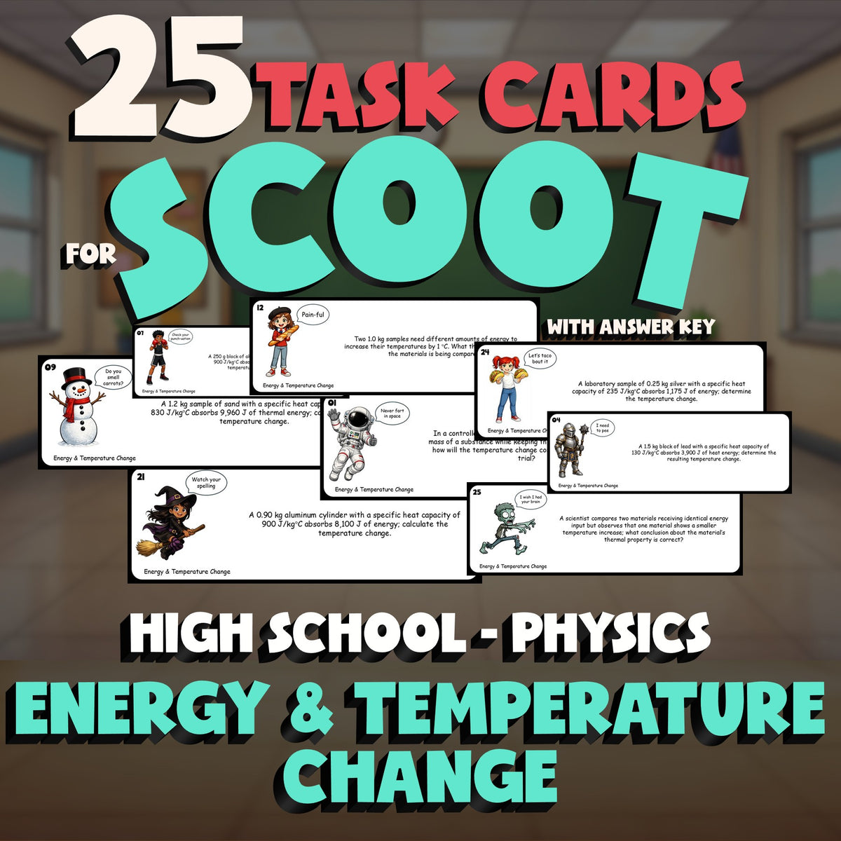 Energy & Temperature Change SCOOT TASK CARDS Science Game - No Prep Physics