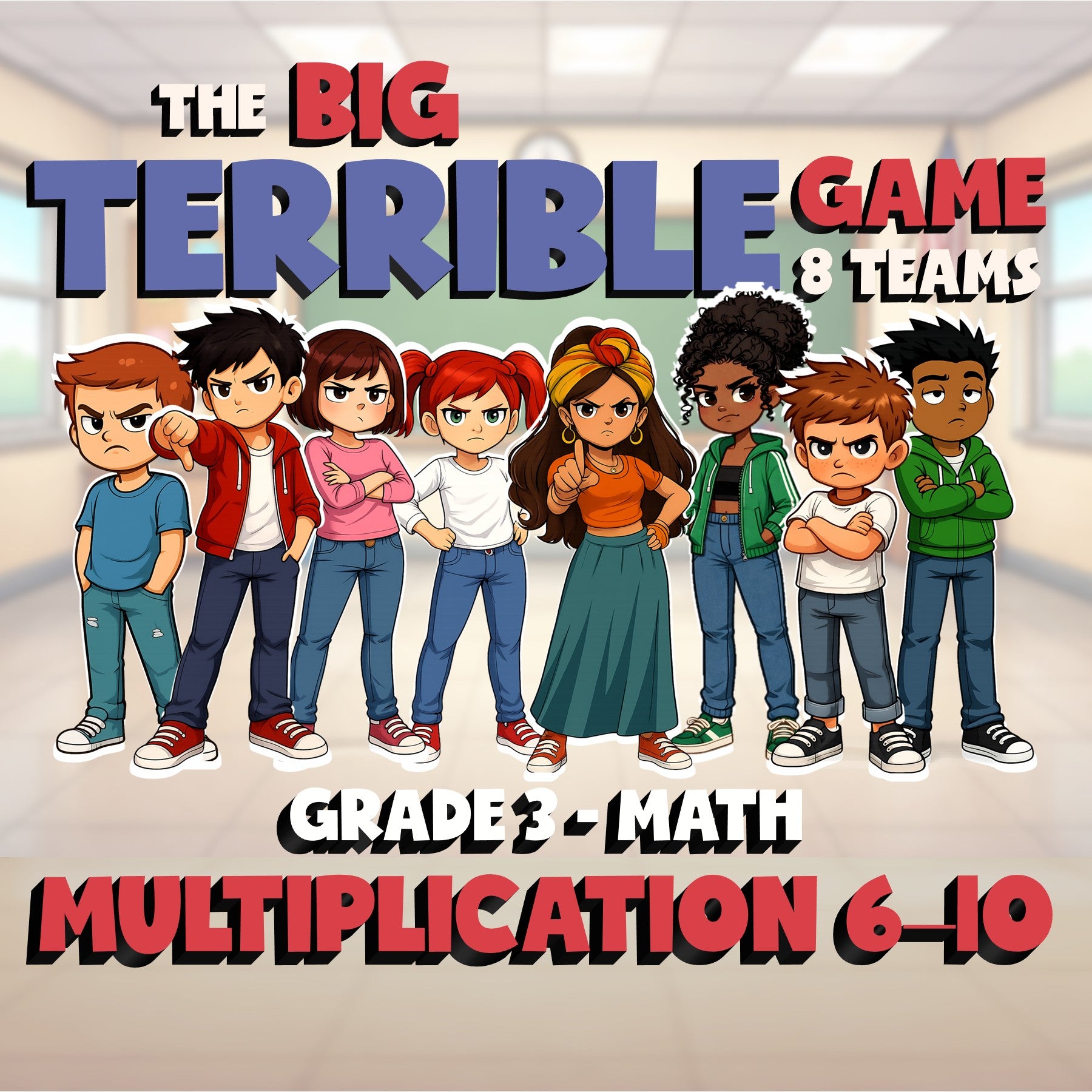 Multiplication 6–10 BIG TERRIBLE GAME - No Prep Grade 3 Math Review Activity