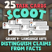 Distinguish Claims from Facts SCOOT TASK CARDS ELA Game - No Prep Grade 9 Review