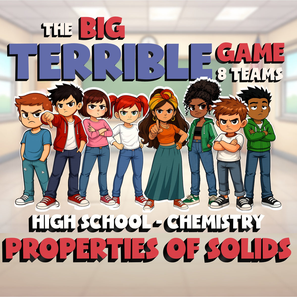 Properties of Solids BIG TERRIBLE GAME - No Prep Chemistry Science Review