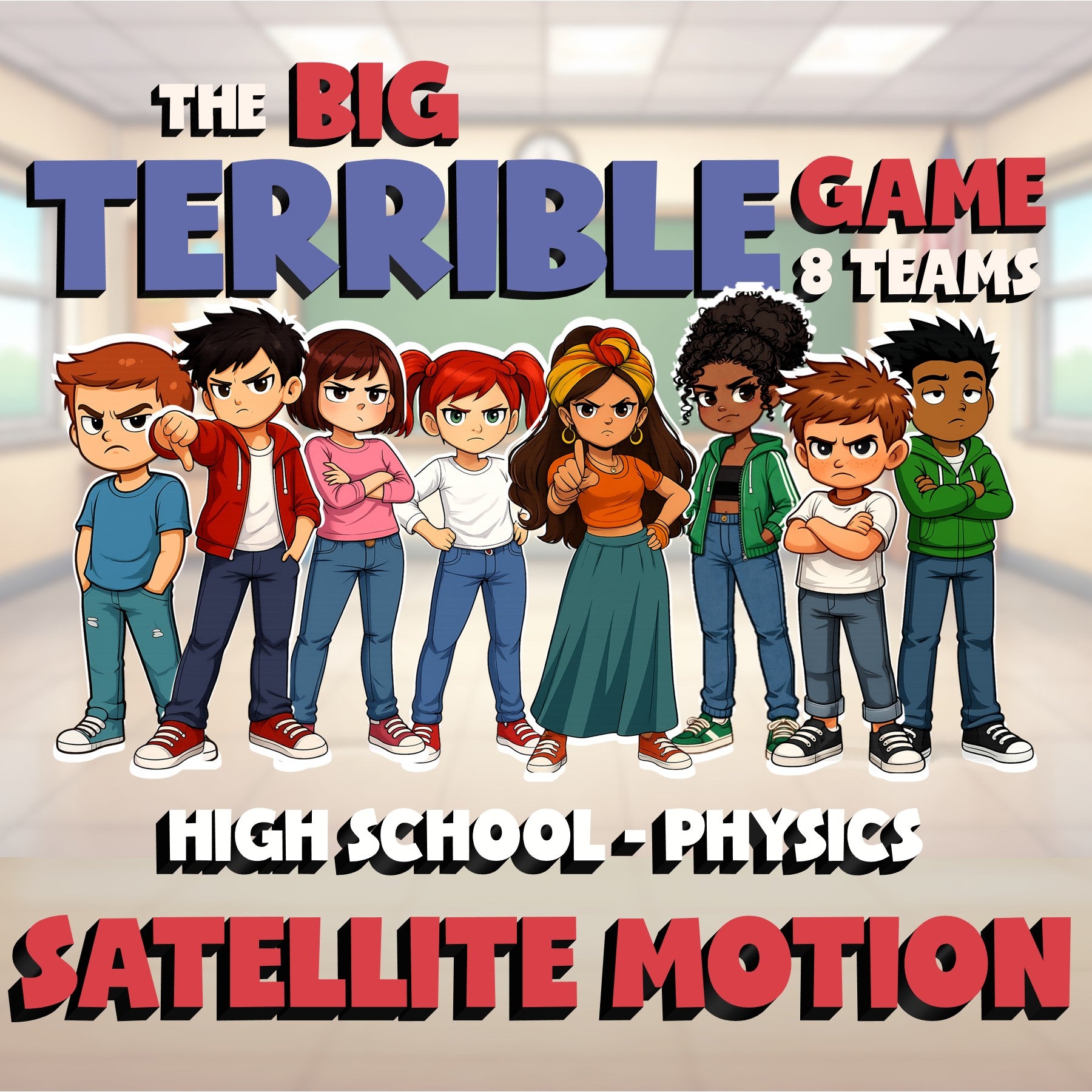 Satellite Motion BIG TERRIBLE GAME - No Prep Physics Science Review Activity