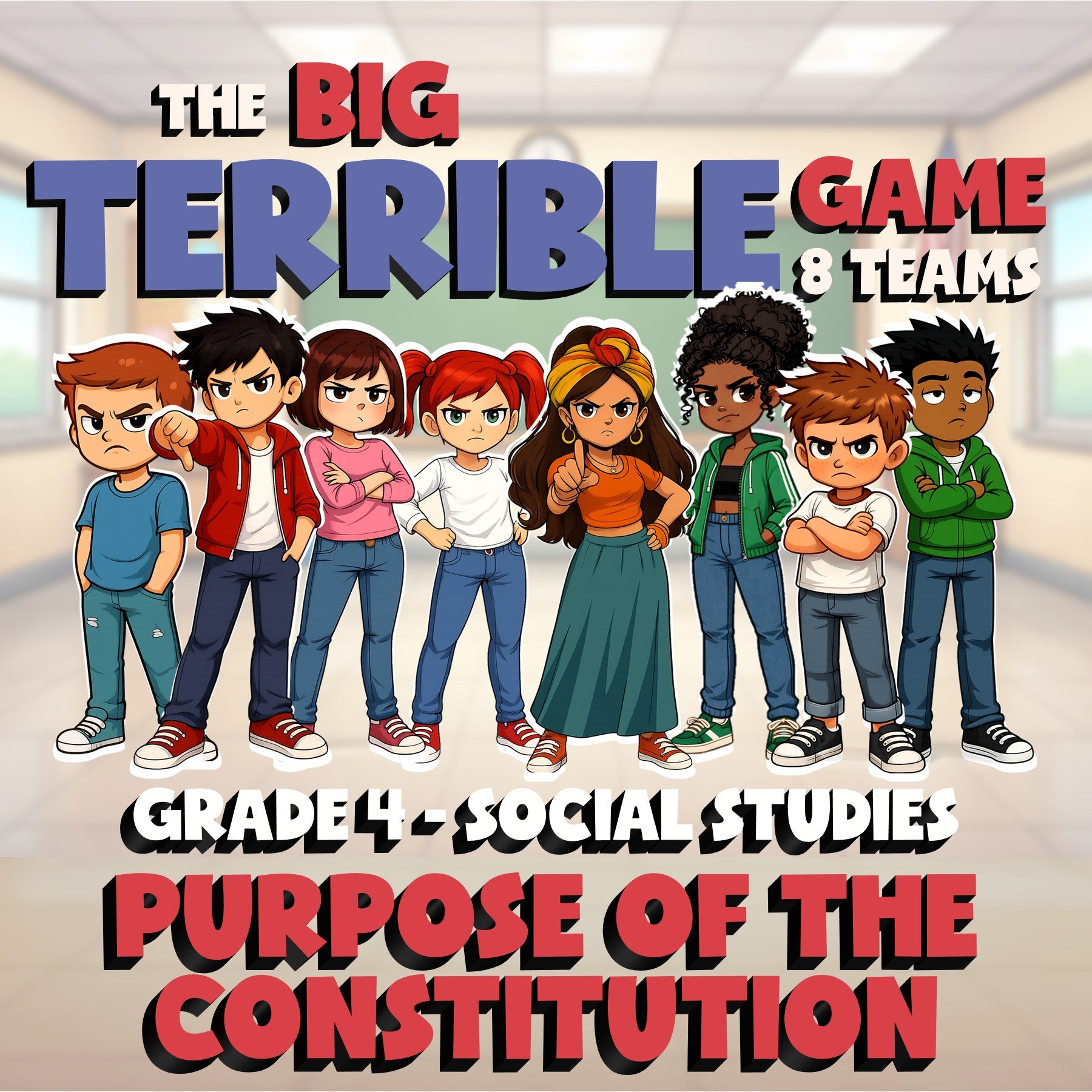 Purpose of the Constitution BIG TERRIBLE GAME - No Prep Grade 4 Socials Review