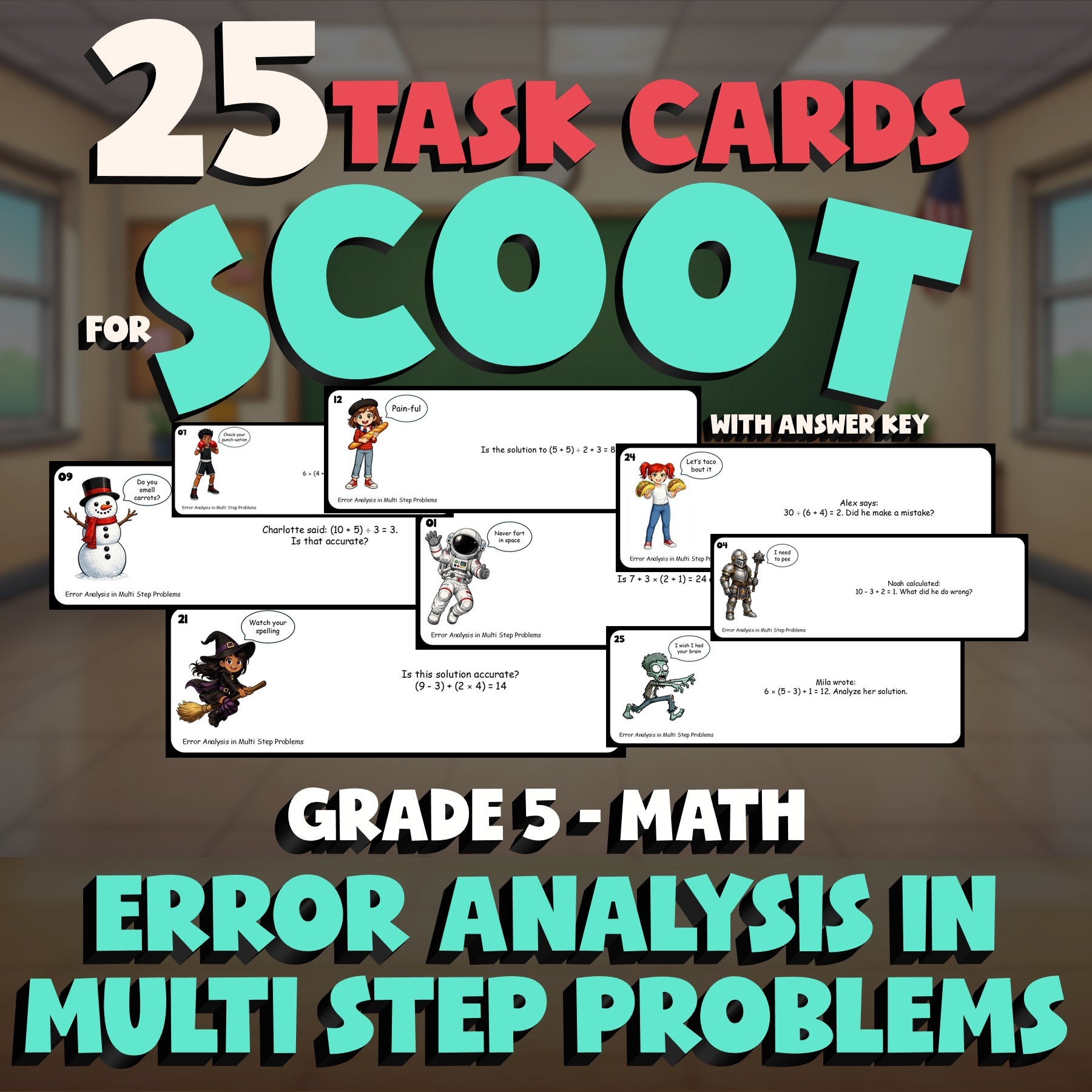 Error Analysis in Multi Step Problems SCOOT TASK CARDS Math Game - Grade 5