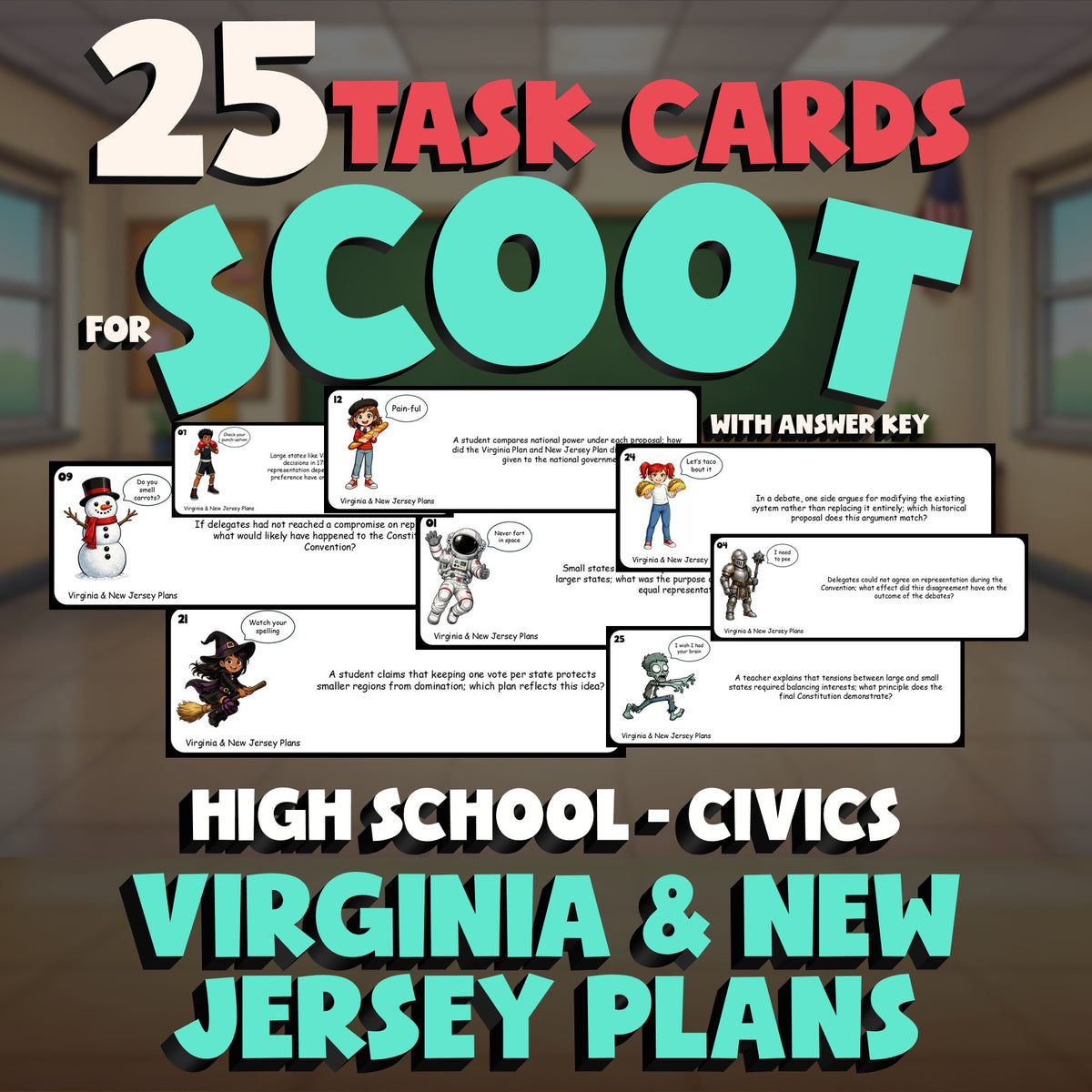 Virginia & New Jersey Plans SCOOT TASK CARDS Civics Game - No Prep Review
