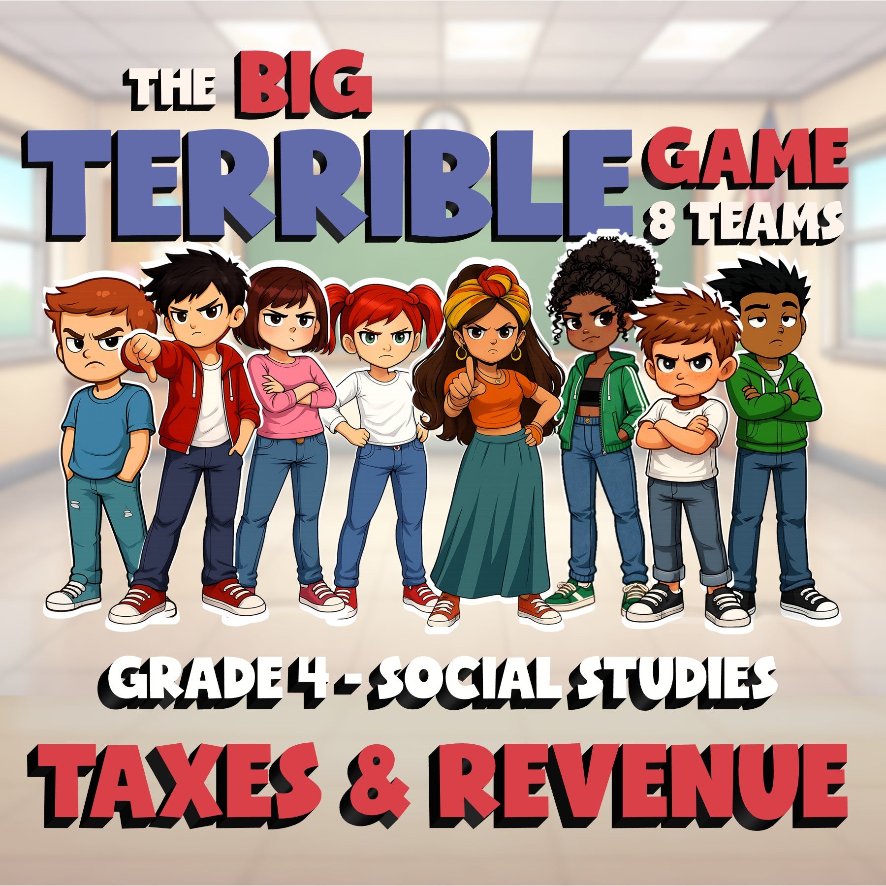 Taxes & Revenue BIG TERRIBLE GAME - No Prep Grade 4 Socials Review Activity