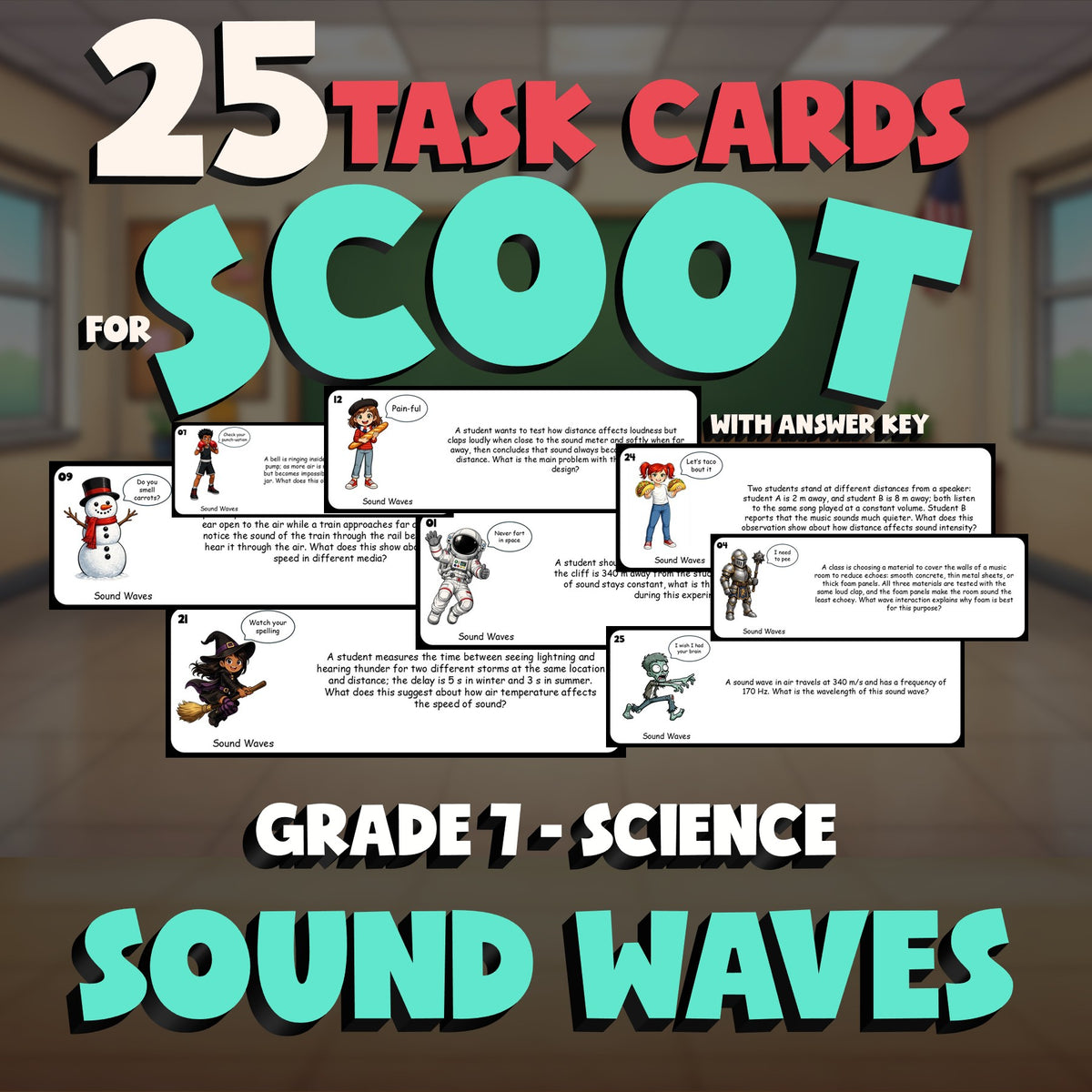 Sound Waves SCOOT TASK CARDS Science Game - No Prep Grade 7 Review Activity