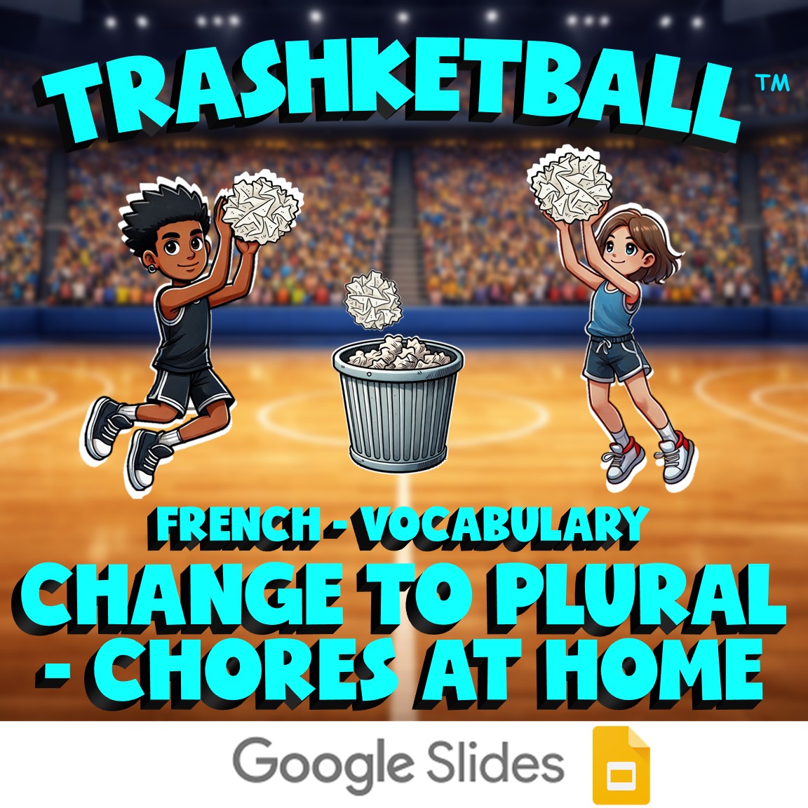 Change to Plural - Chores at Home TRASHKETBALL French Game - No Prep Exercise