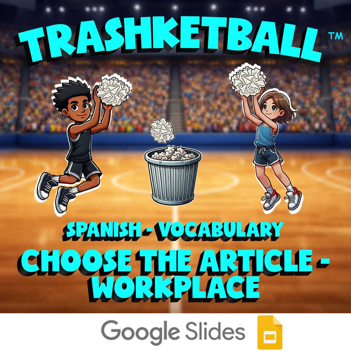 Choose The Article - Workplace TRASHKETBALL Spanish Game - No Prep Exercise