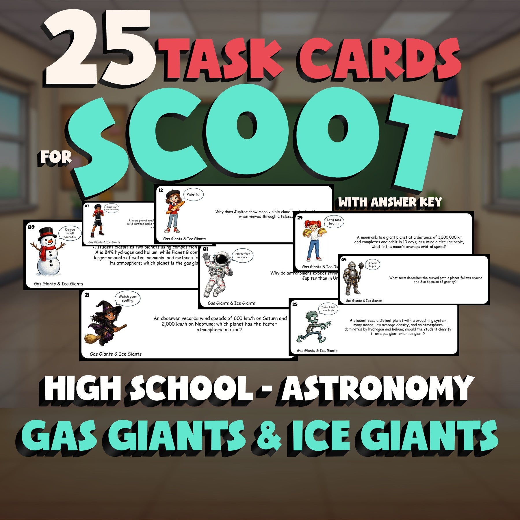 Gas Giants & Ice Giants SCOOT TASK CARDS Science Game - No Prep Astronomy Review