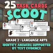 Identify Answers Supported by Text Evidence SCOOT TASK CARDS ELA Game - Grade 3