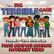 Passé Composé common movement Verbs BIG TERRIBLE GAME - No Prep French Exercise