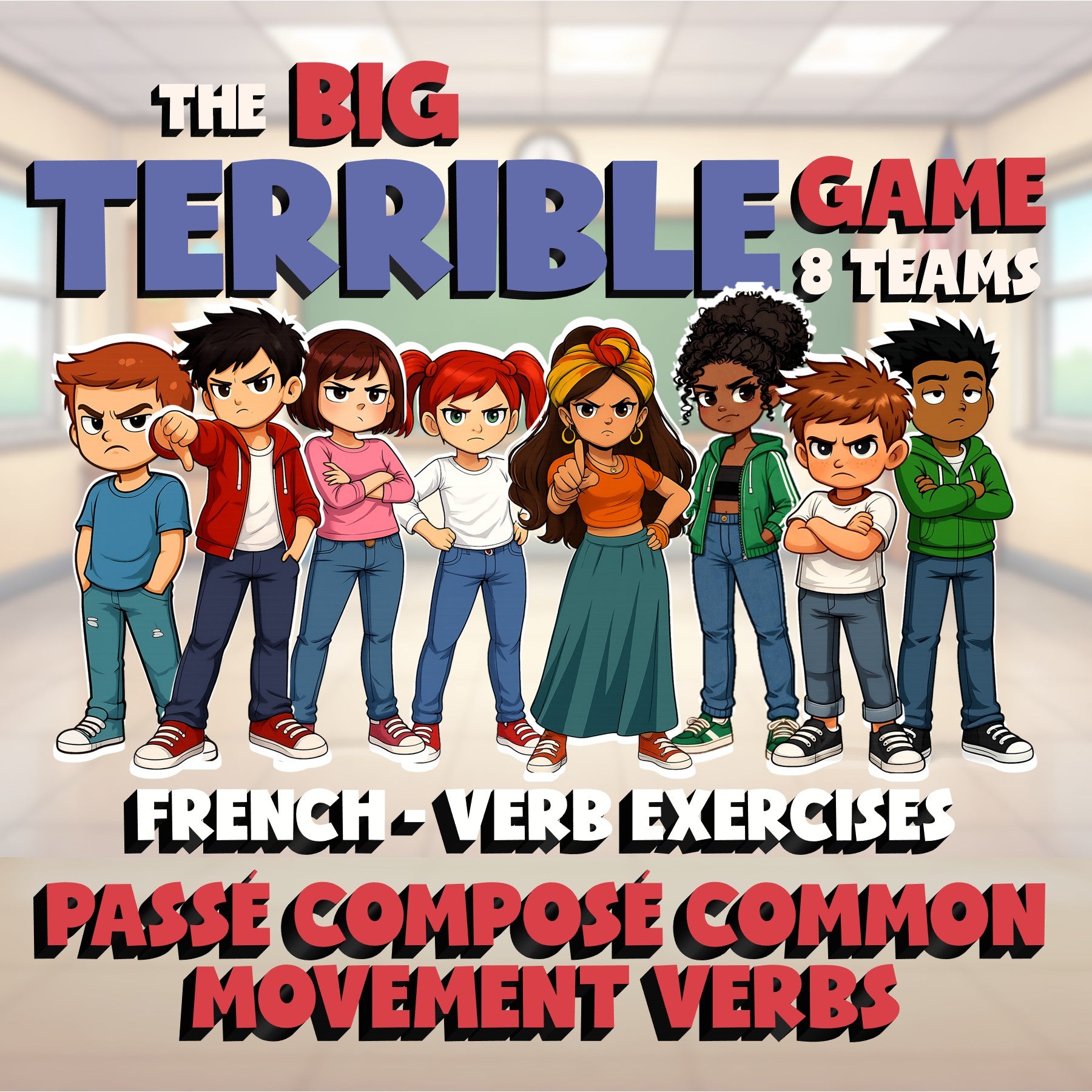 Passé Composé common movement Verbs BIG TERRIBLE GAME - No Prep French Exercise