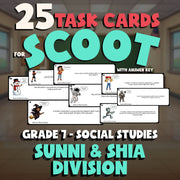 Sunni & Shia Division SCOOT TASK CARDS Socials Game - No Prep Grade 7 Review