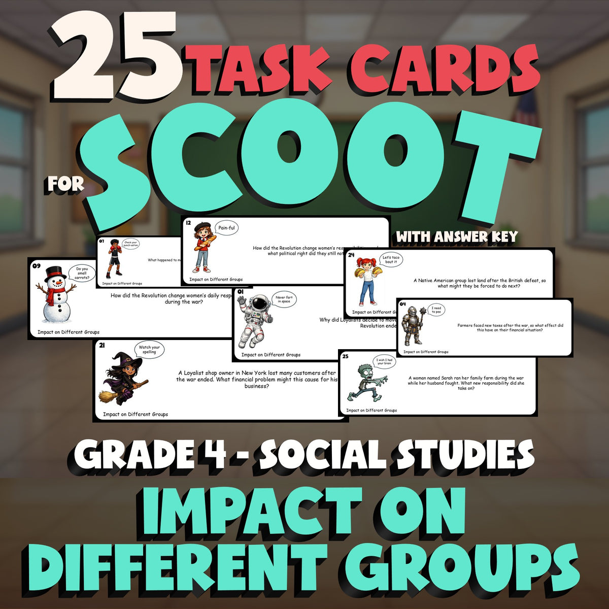 Impact on Different Groups SCOOT TASK CARDS Socials Game - No Prep Grade 4