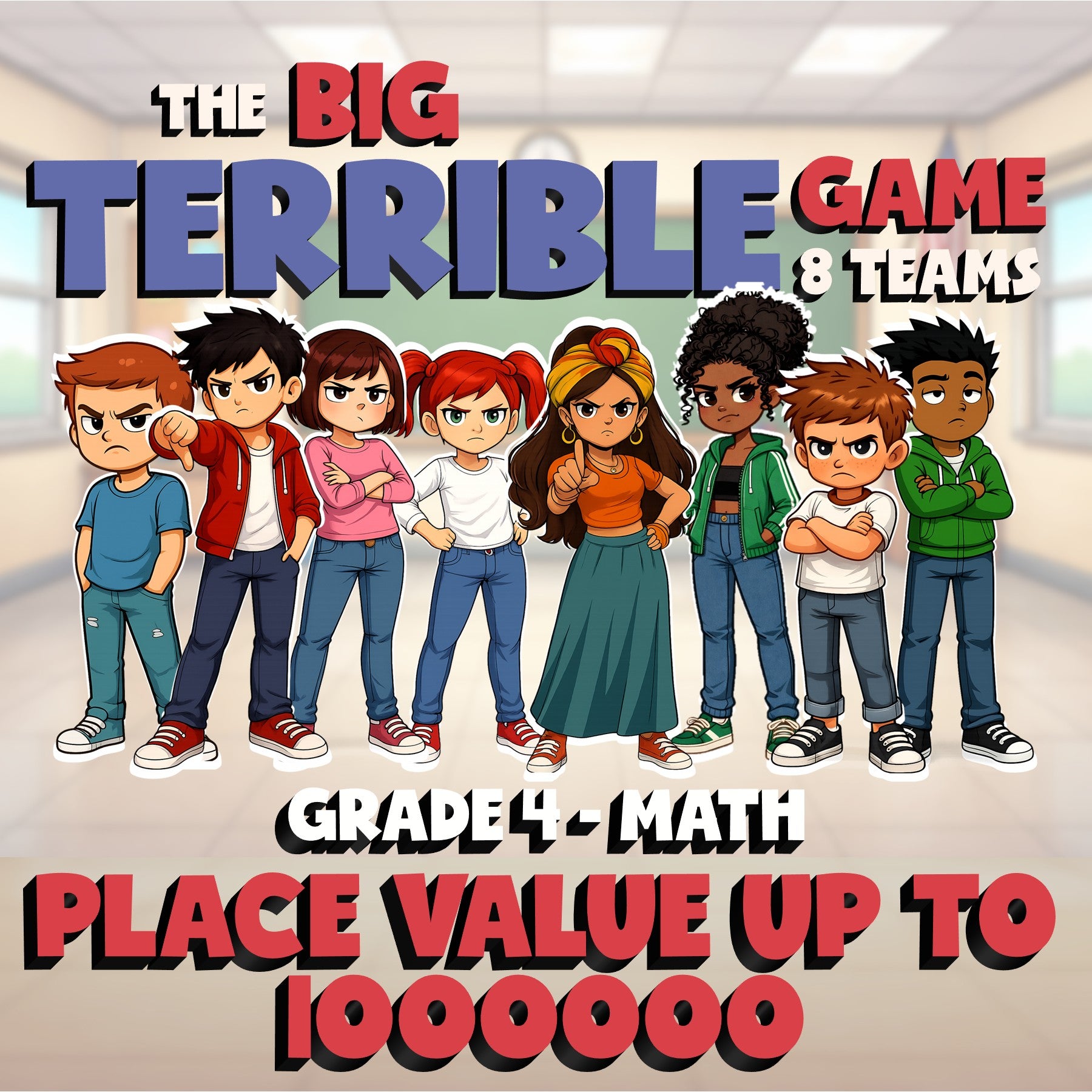 Place value up to 1000000 BIG TERRIBLE GAME - No Prep Grade 4 Math Review