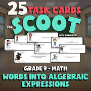 Words into Algebraic Expressions SCOOT TASK CARDS Math Game - No Prep Grade 9