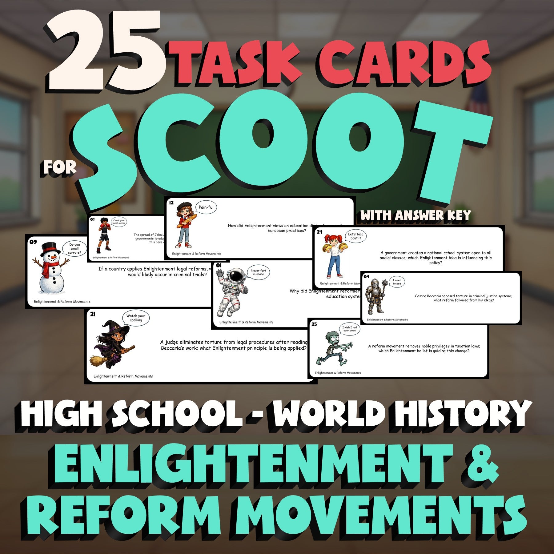 Enlightenment & Reform Movements SCOOT TASK CARDS Game - No Prep World History