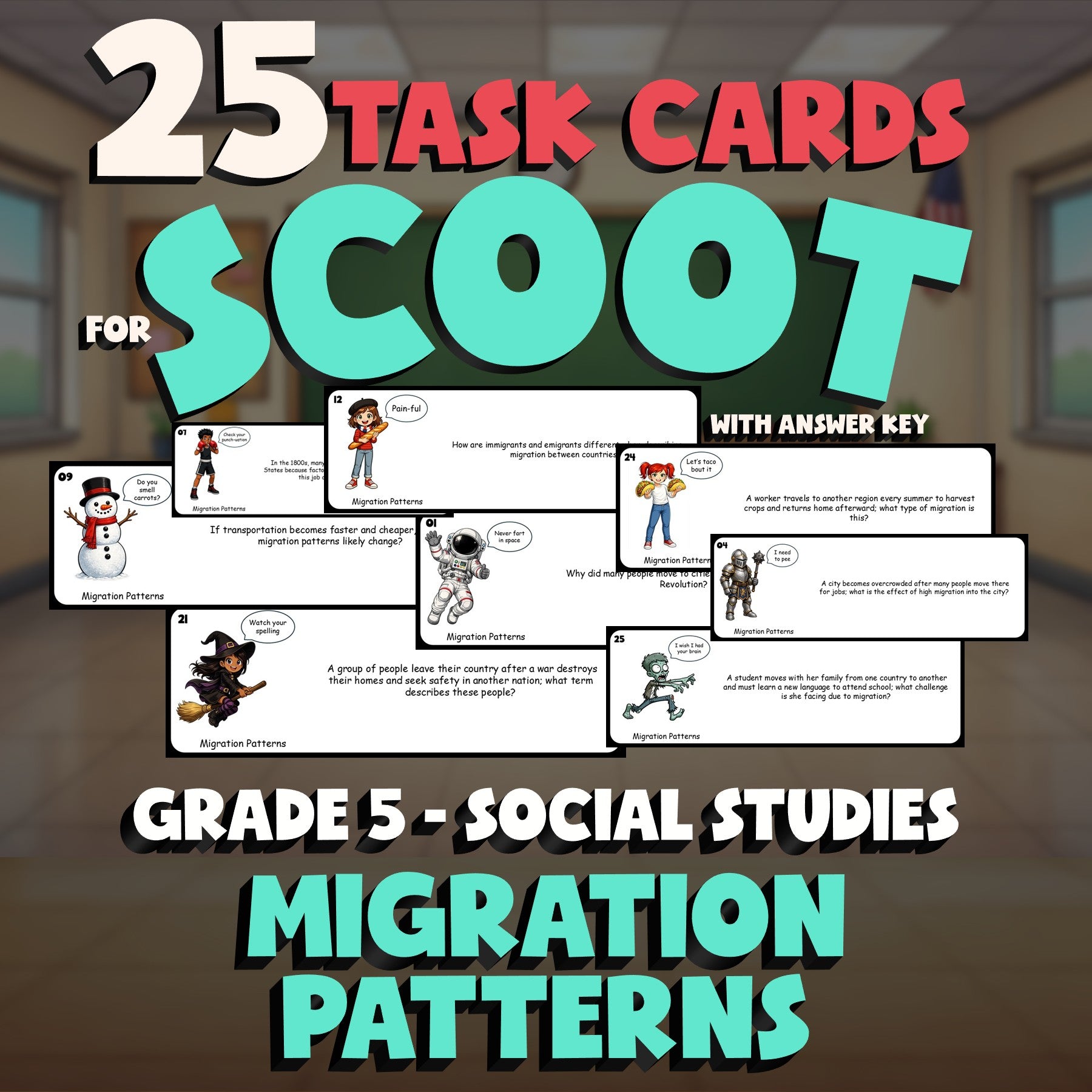 Migration Patterns SCOOT TASK CARDS Socials Game - No Prep Grade 5 Review