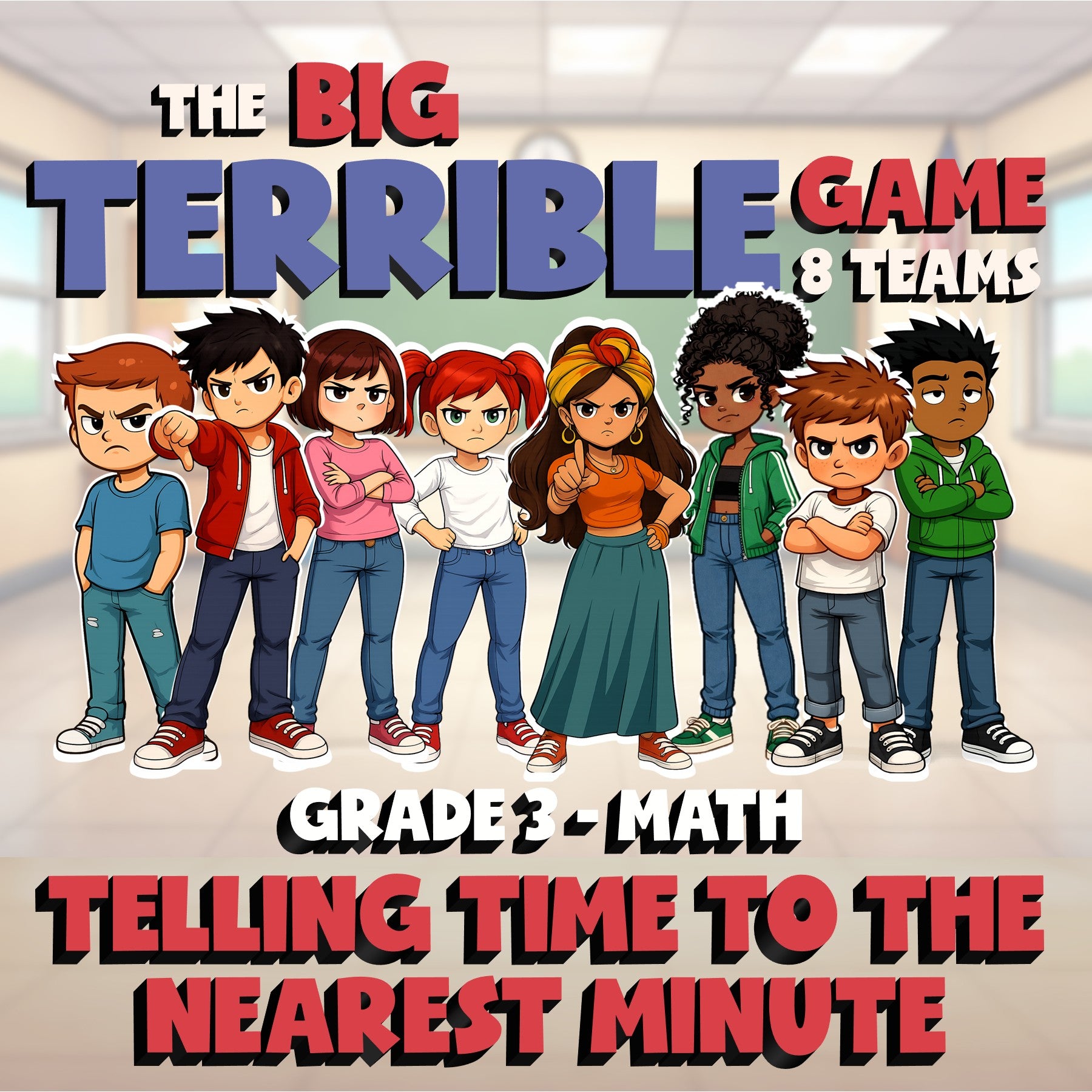 Telling Time to The Nearest Minute BIG TERRIBLE GAME - Grade 3 Math Review