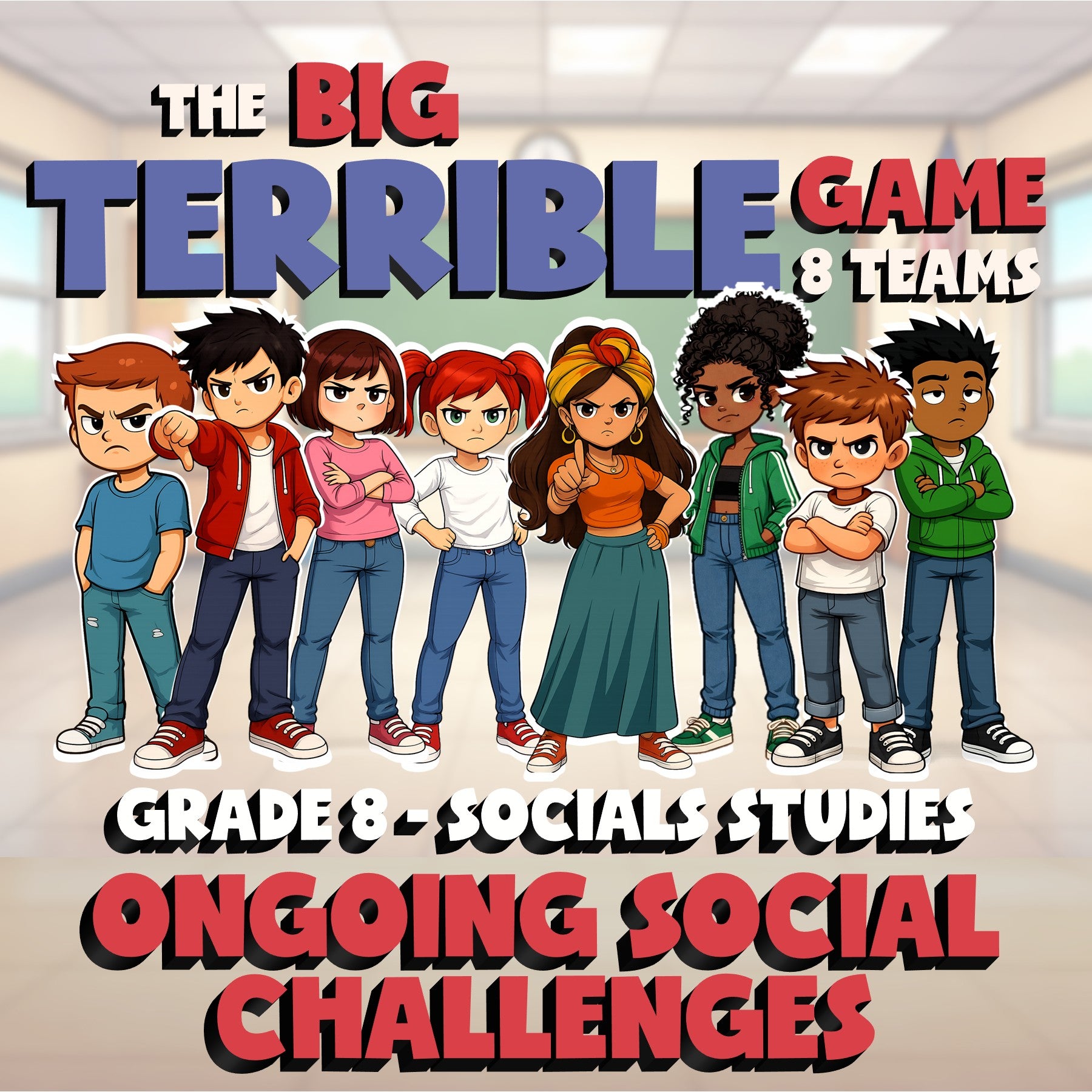 Ongoing Social Challenges BIG TERRIBLE GAME - No Prep Grade 8 Socials Review