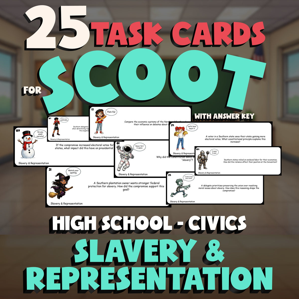 Slavery & Representation SCOOT TASK CARDS Civics Game - No Prep Review Activity