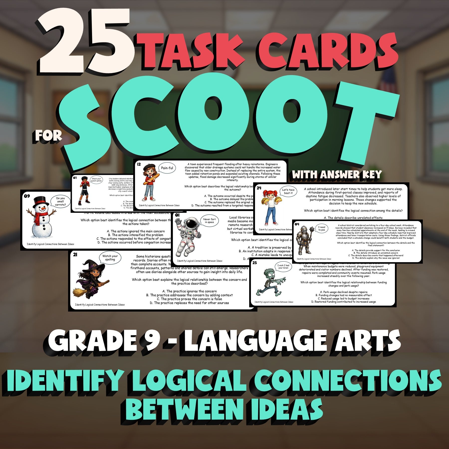 Identify Logical Connections Between Ideas SCOOT TASK CARDS ELA Game - Grade 9