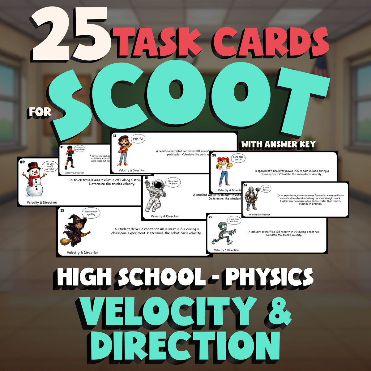 Velocity & Direction SCOOT TASK CARDS Science Game - No Prep Physics Review