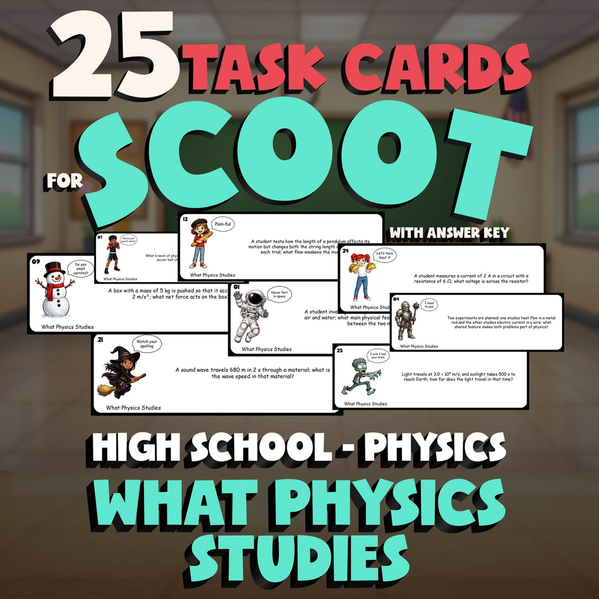 What Physics Studies SCOOT TASK CARDS Science Game - No Prep Physics Review