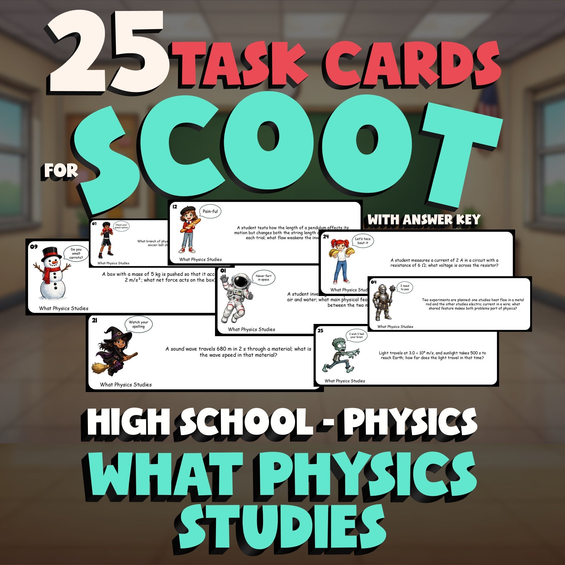 What Physics Studies SCOOT TASK CARDS Science Game - No Prep Physics Review