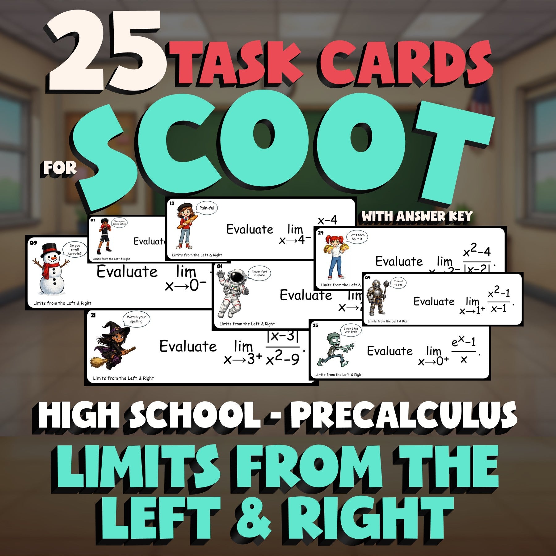 Limits from the Left & Right SCOOT TASK CARDS Math Game - No Prep PreCalculus
