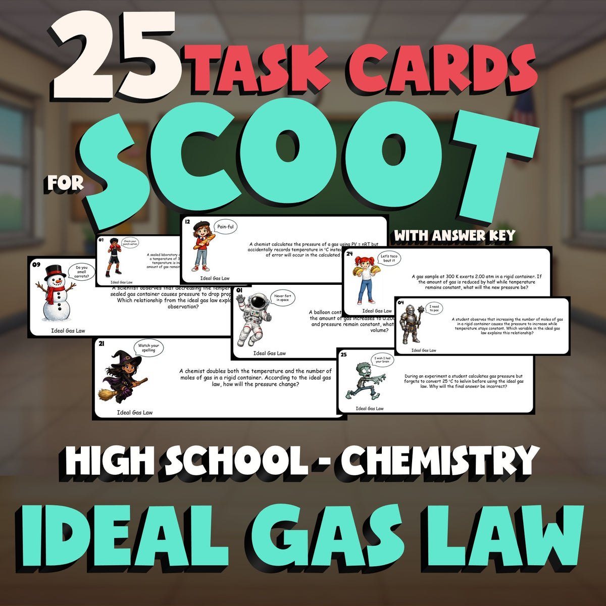 Ideal Gas Law SCOOT TASK CARDS Science Game - No Prep Chemistry Review Activity