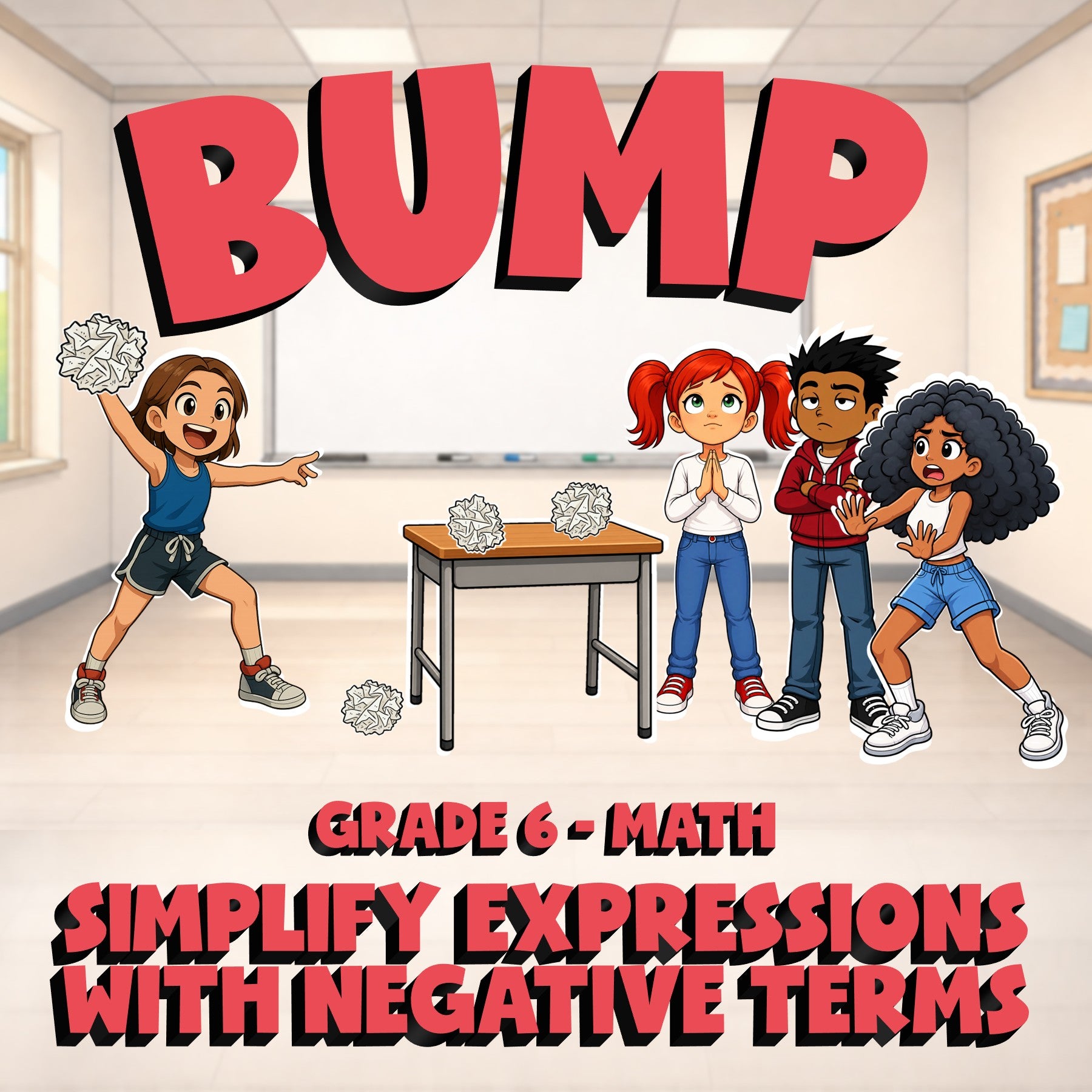 Simplify Expressions with Negative Terms BUMP Math Game - No Prep Grade 6 Review