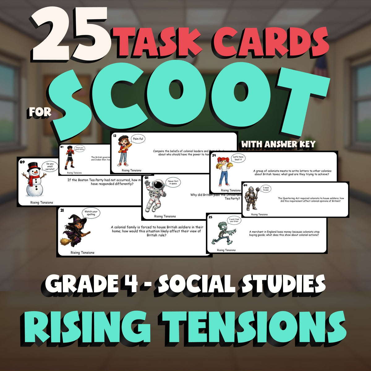 Rising Tensions SCOOT TASK CARDS Socials Game - No Prep Grade 4 Review Activity