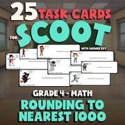 Rounding to Nearest 1000 SCOOT TASK CARDS Math Game - No Prep Grade 4 Review