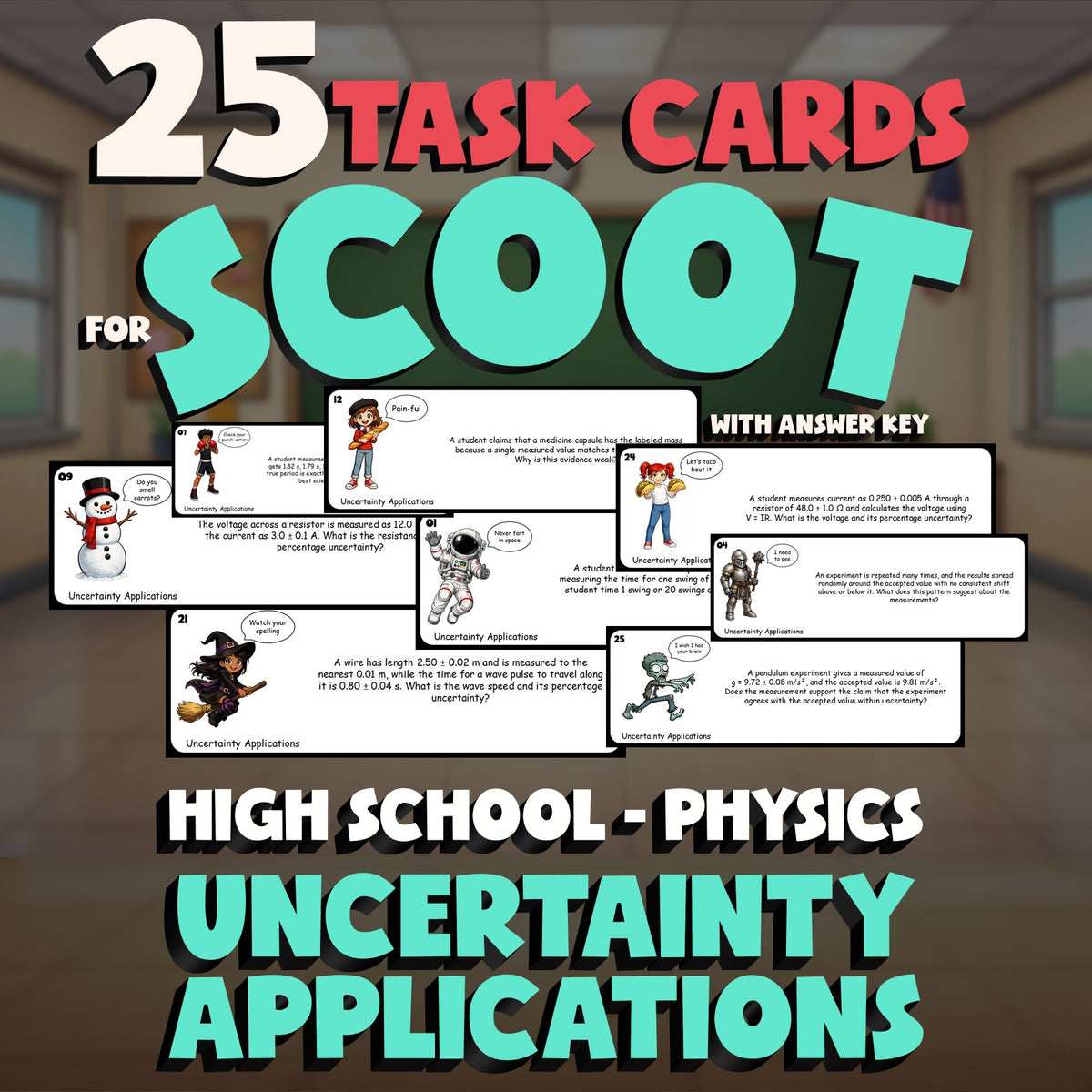 Uncertainty Applications SCOOT TASK CARDS Science Game - No Prep Physics Review
