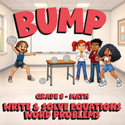 Write & Solve Equations Word Problems BUMP Math Game - No Prep Grade 8 Review