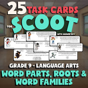 Word Parts, Roots & Word Families SCOOT TASK CARDS ELA Game - No Prep Grade 9