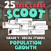 Population Growth SCOOT TASK CARDS Socials Game - No Prep Grade 4 Review