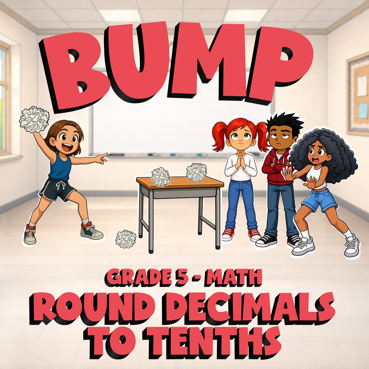 Round Decimals to Tenths BUMP Math Game - No Prep Grade 5 Review Activity