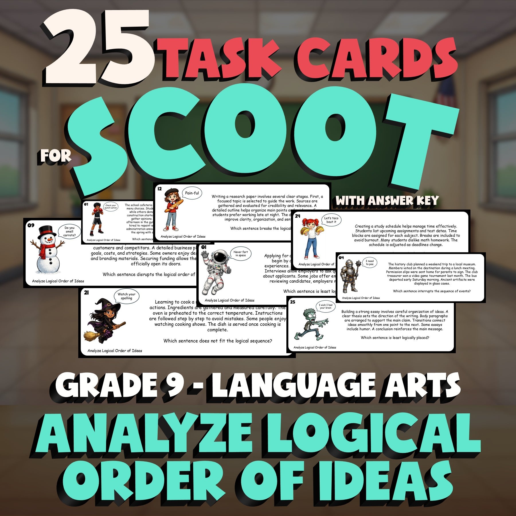 Analyze Logical Order of Ideas SCOOT TASK CARDS ELA Game - No Prep Grade 9