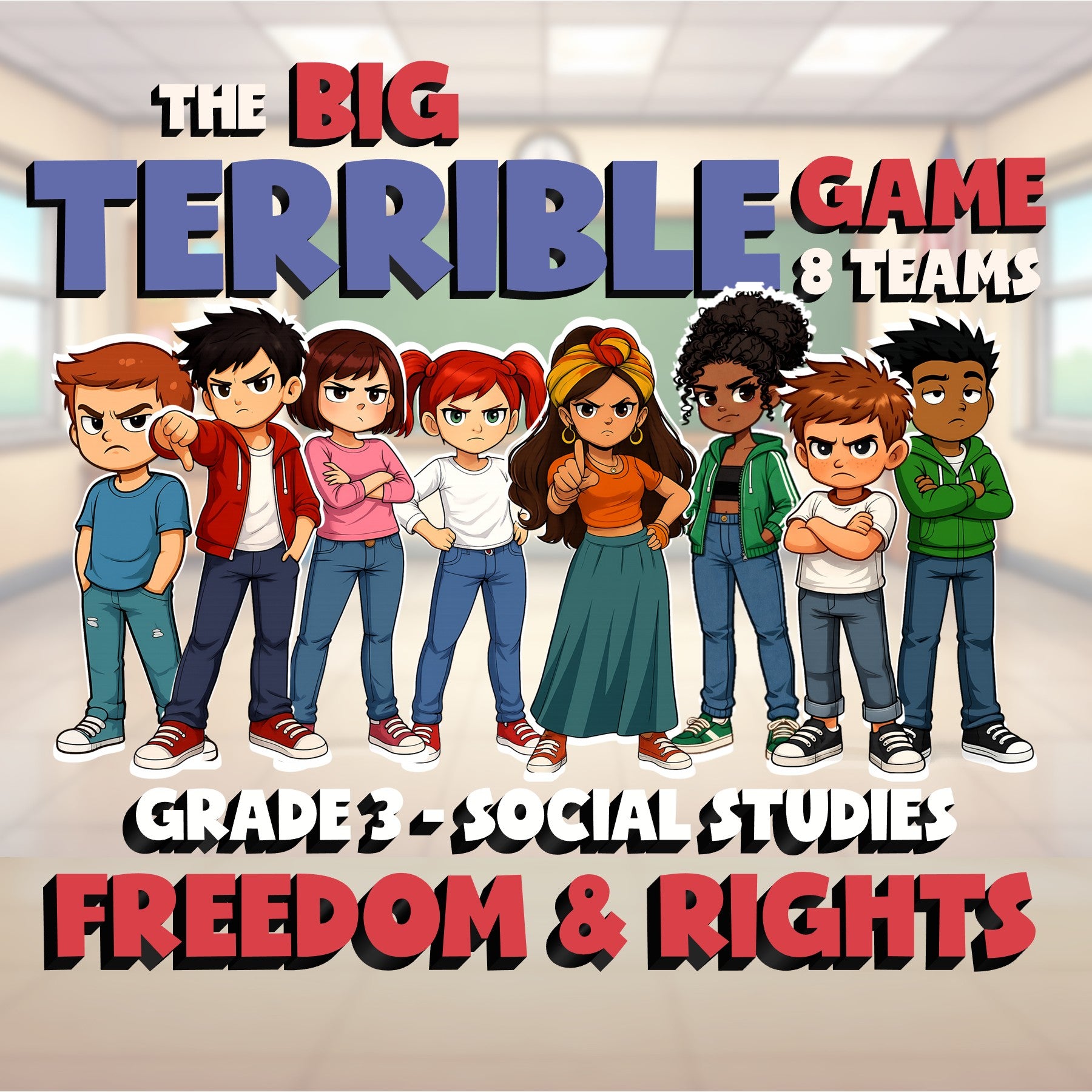Freedom & Rights BIG TERRIBLE GAME - No Prep Grade 3 Socials Review Activity