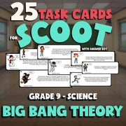 Big Bang Theory SCOOT TASK CARDS Science Game - No Prep Grade 9 Review Activity